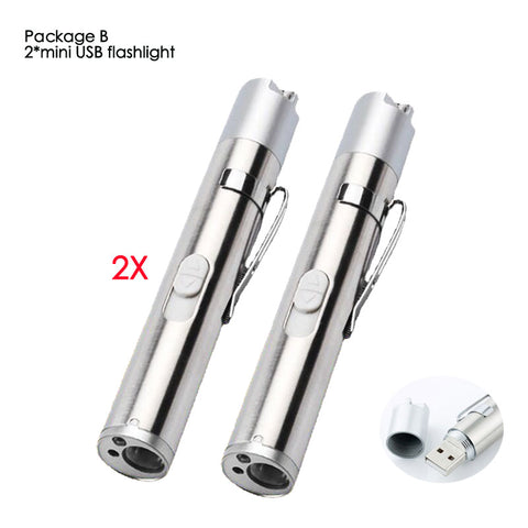 Mini USB Rechargeable 3in1 LED Flashlight Powerful LED Torch Waterproof Design Penlight uv light/ white light