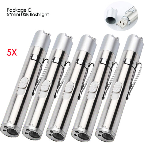 Mini USB Rechargeable 3in1 LED Flashlight Powerful LED Torch Waterproof Design Penlight uv light/ white light